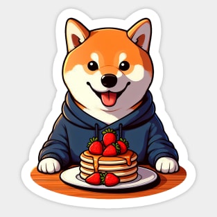 Shiba Inu Loves Strawberry Pancakes Sticker